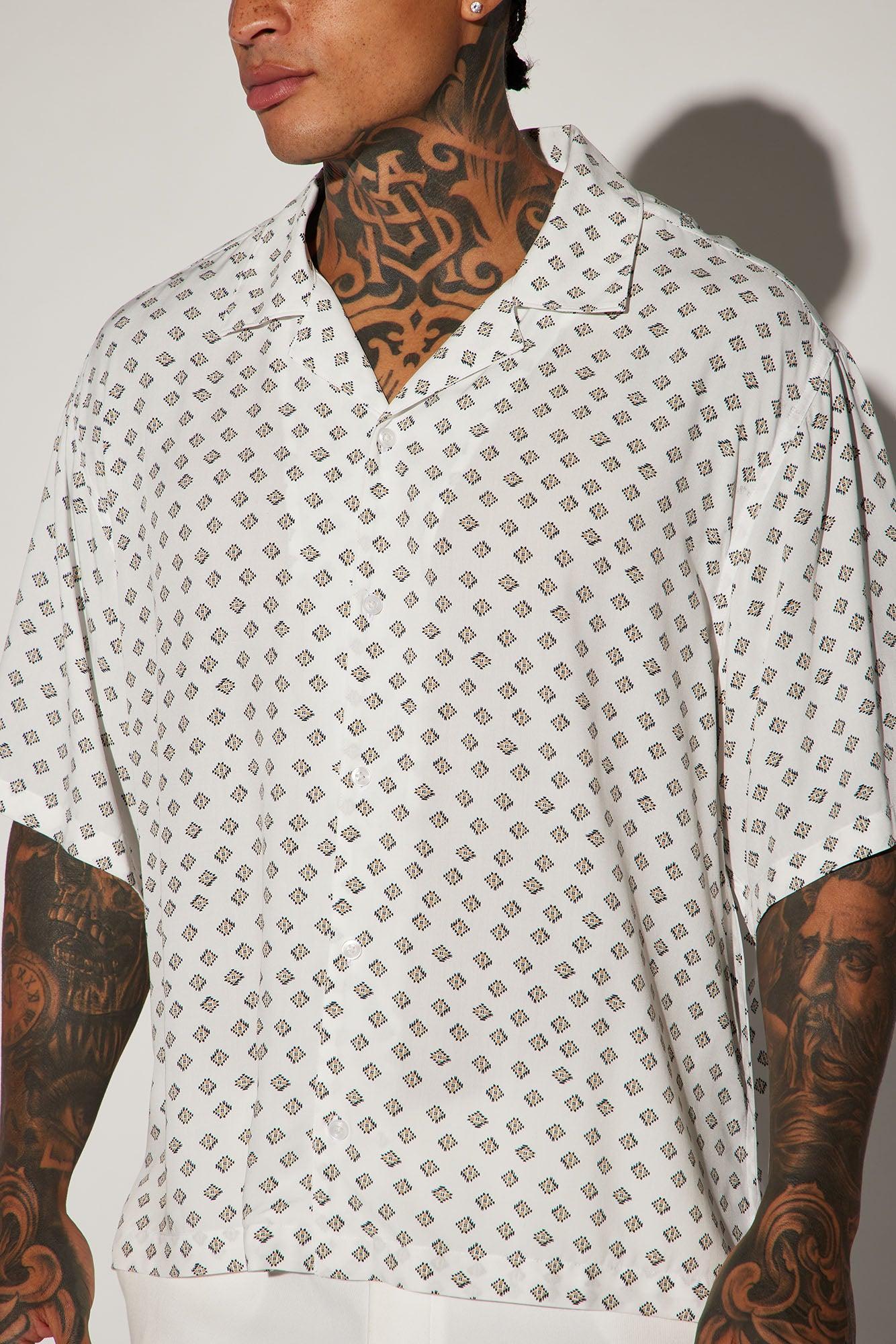 Best Geometric Button Up Shirt - White/combo Product Image