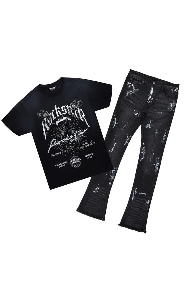 Tally Black T-Shirt/Stacked Flare Jean Set Male Product Image