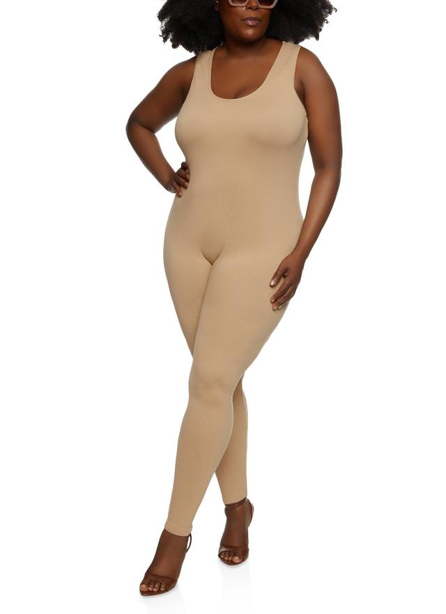 Womens Plus Size Rib Knit Scoop Neck Catsuit Product Image