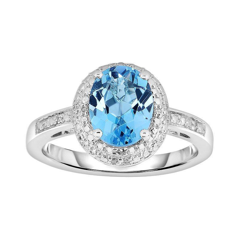 Sterling Silver Blue Topaz and Diamond Accent Oval Halo Ring, Womens Product Image