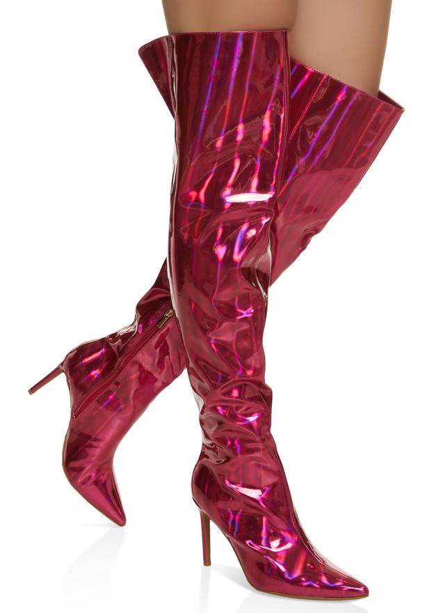 Womens Pointed Toe Iridescent Over the Knee Boots Product Image