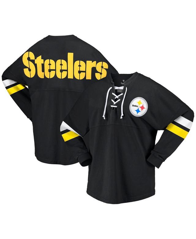 Womens Fanatics Black Pittsburgh Steelers Spirit Jersey Lace-Up V-Neck Long Sleeve T-shirt Product Image