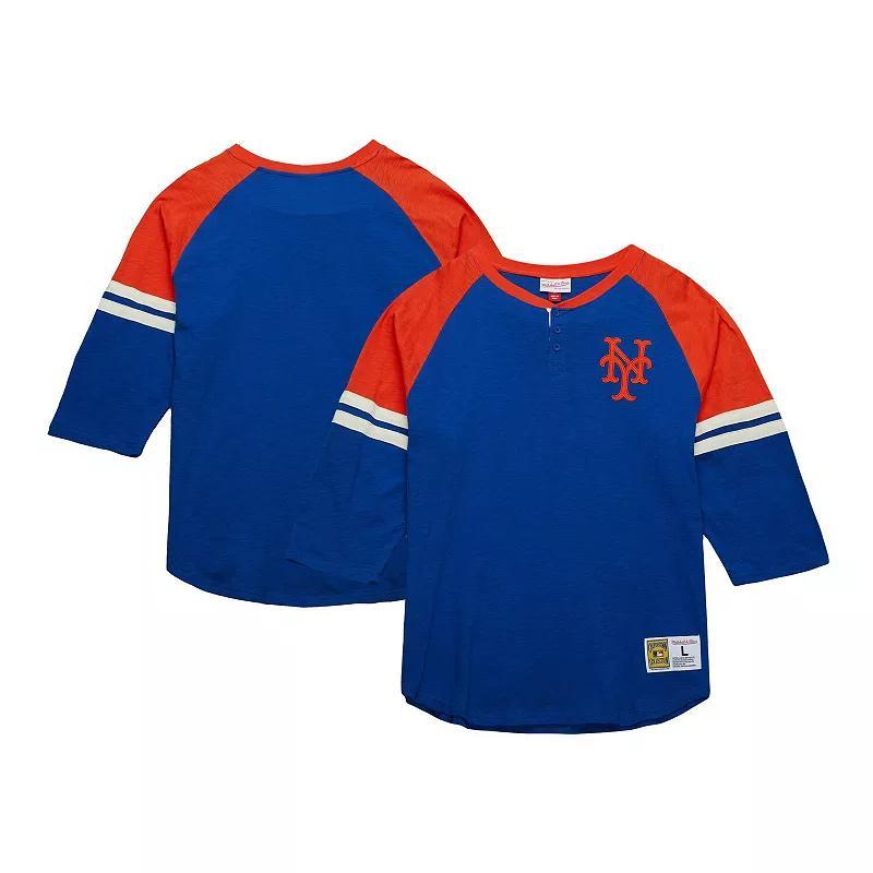 Mens Mitchell & Ness Royal New York Mets Cooperstown Collection Legendary Raglan Slub Henley 3/4-Sleeve T-Shirt Product Image