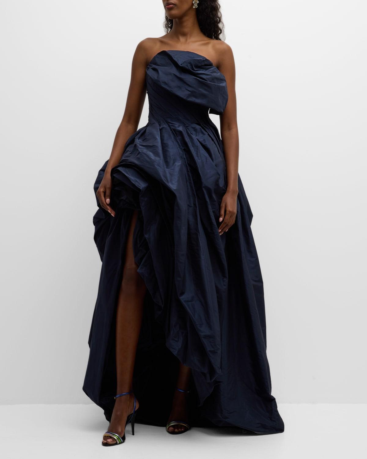 Oscar de la Renta - Draped Silk Taffeta Gown - NavyModa Operandi Product Image