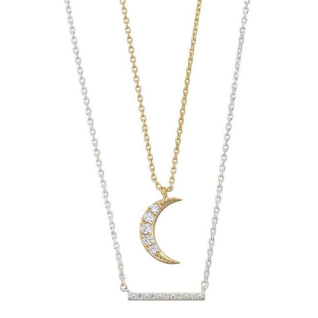 City Luxe Two Tone Cubic Zirconia Moon & Bar Necklace Set, Womens, Two Tone & Clear Product Image