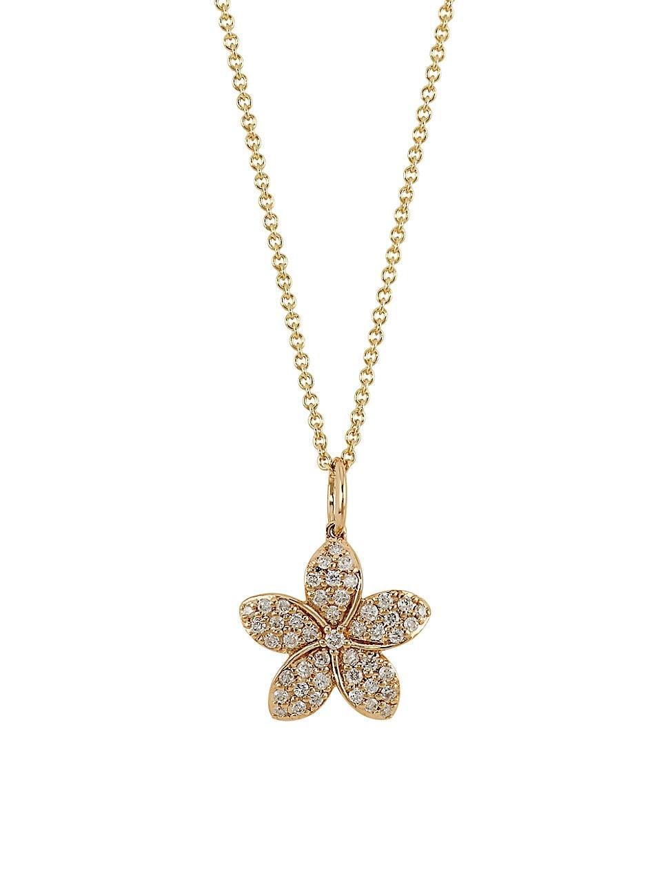 Womens 14K Yellow Gold & Diamond Plumeria Pendant Necklace Product Image