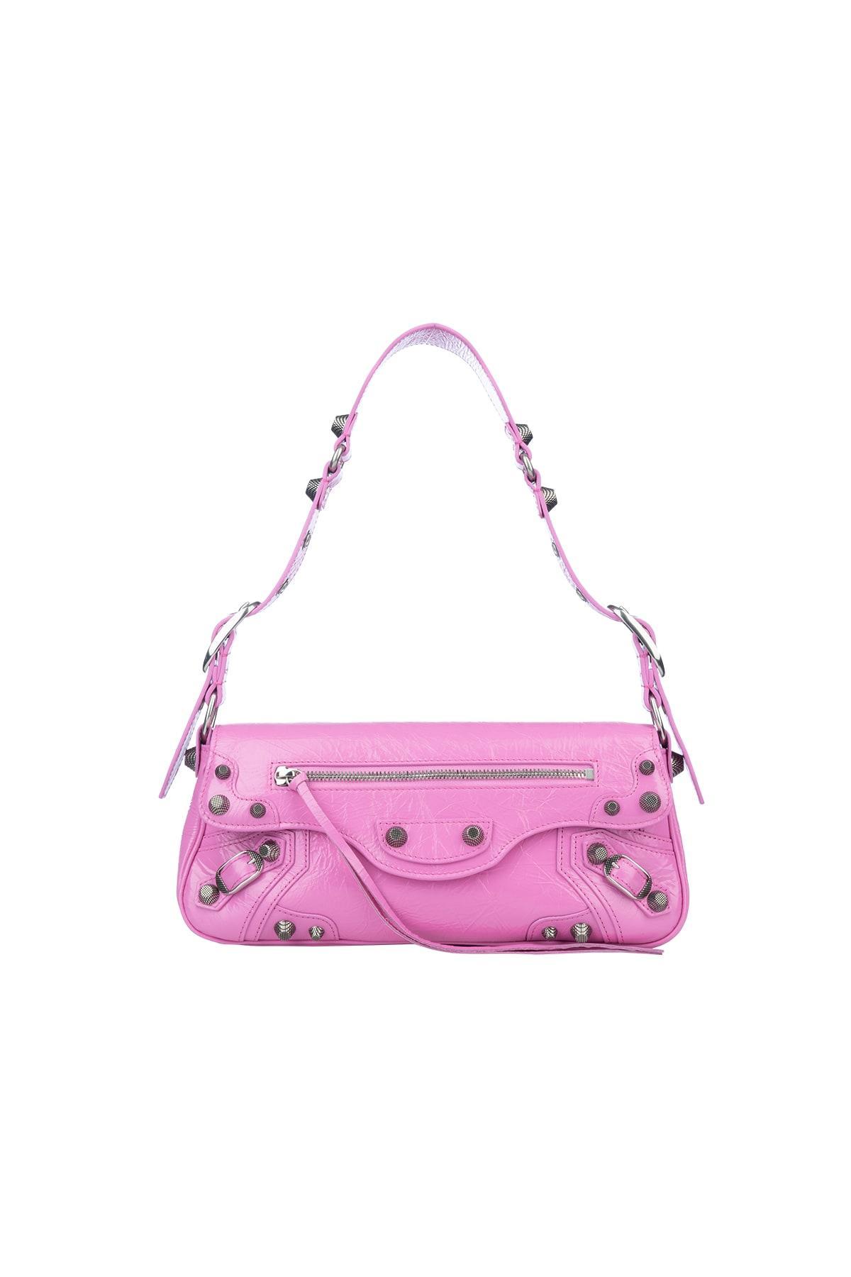 BALENCIAGA Leather Shoulder Bag With Metal Details In Light Pink Product Image