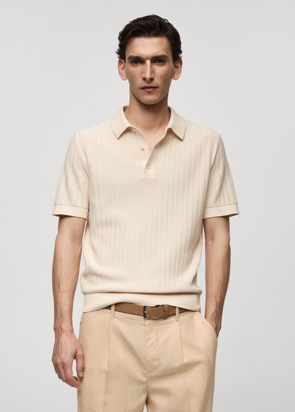 MANGO MAN - 100% cotton micro-structure polo shirt off whiteMen Product Image