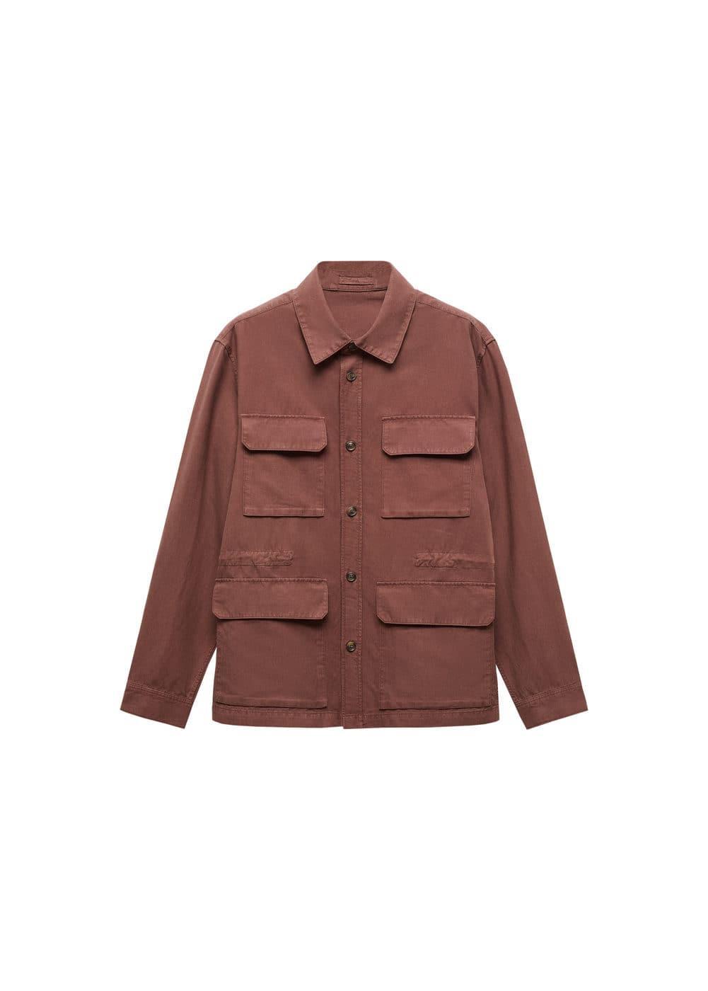 MANGO MAN - Linen overshirt with pockets burgundyMen Product Image