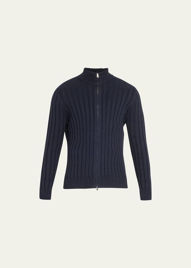 Mens Cotton-Cashmere Wide Rib Full-Zip Sweater Product Image