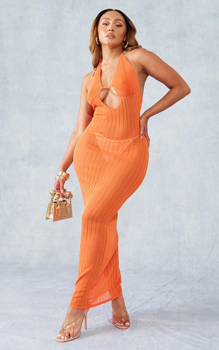 Shape Orange Knit Halterneck Maxi Dress Product Image