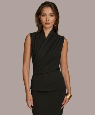 Donna Karan Womens Faux-Wrap Sleeveless Top Product Image