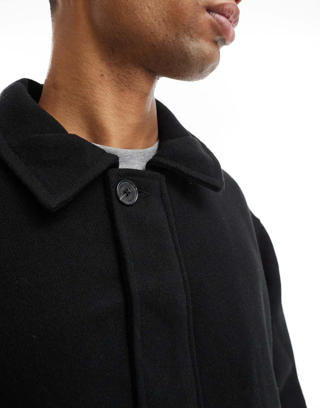 Jack & Jones wool mix zip through harrington jacket in black Product Image