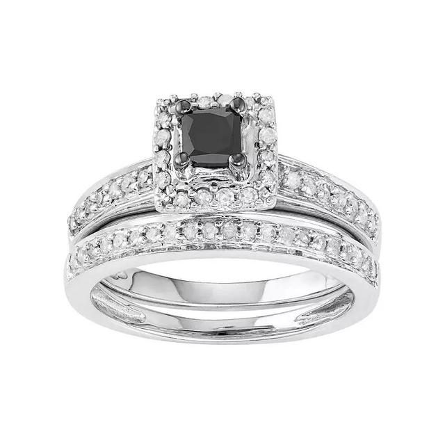 10k White Gold 1/2 Carat T.W. Black & White Diamond Engagement Ring Set, Womens Product Image