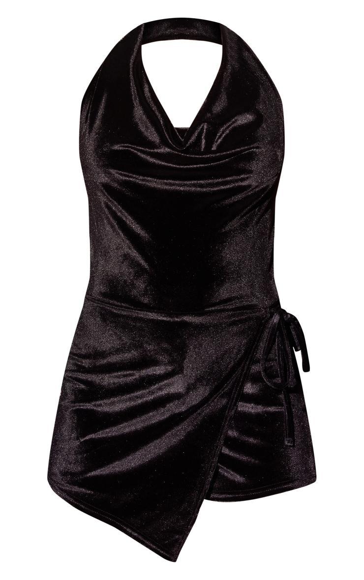 Black Velvet Cowl Neck Halterneck Romper Product Image