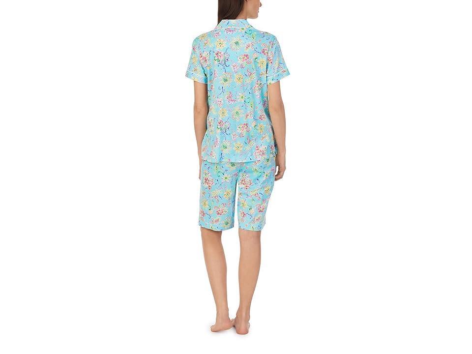 LAUREN Ralph Lauren Short Sleeve Notch Collar Bermuda PJ Set (Aqua Floral) Women's Pajama Sets Product Image