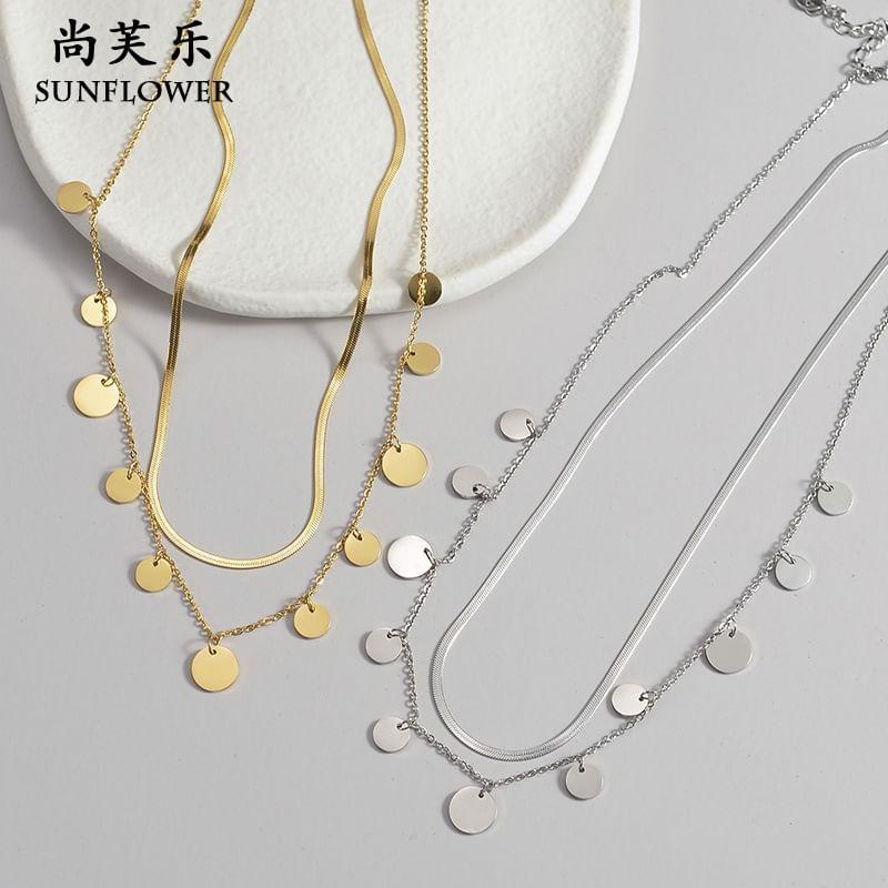 Disc Fringed Layered Stainless Steel Necklace Product Image