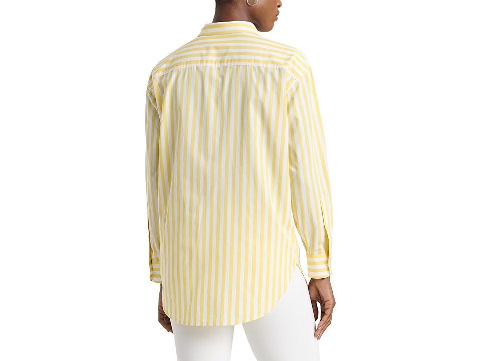 Lauren Ralph Lauren Oversize Striped Cotton Broadcloth Shirt (Primrose /White) Women's Clothing Product Image