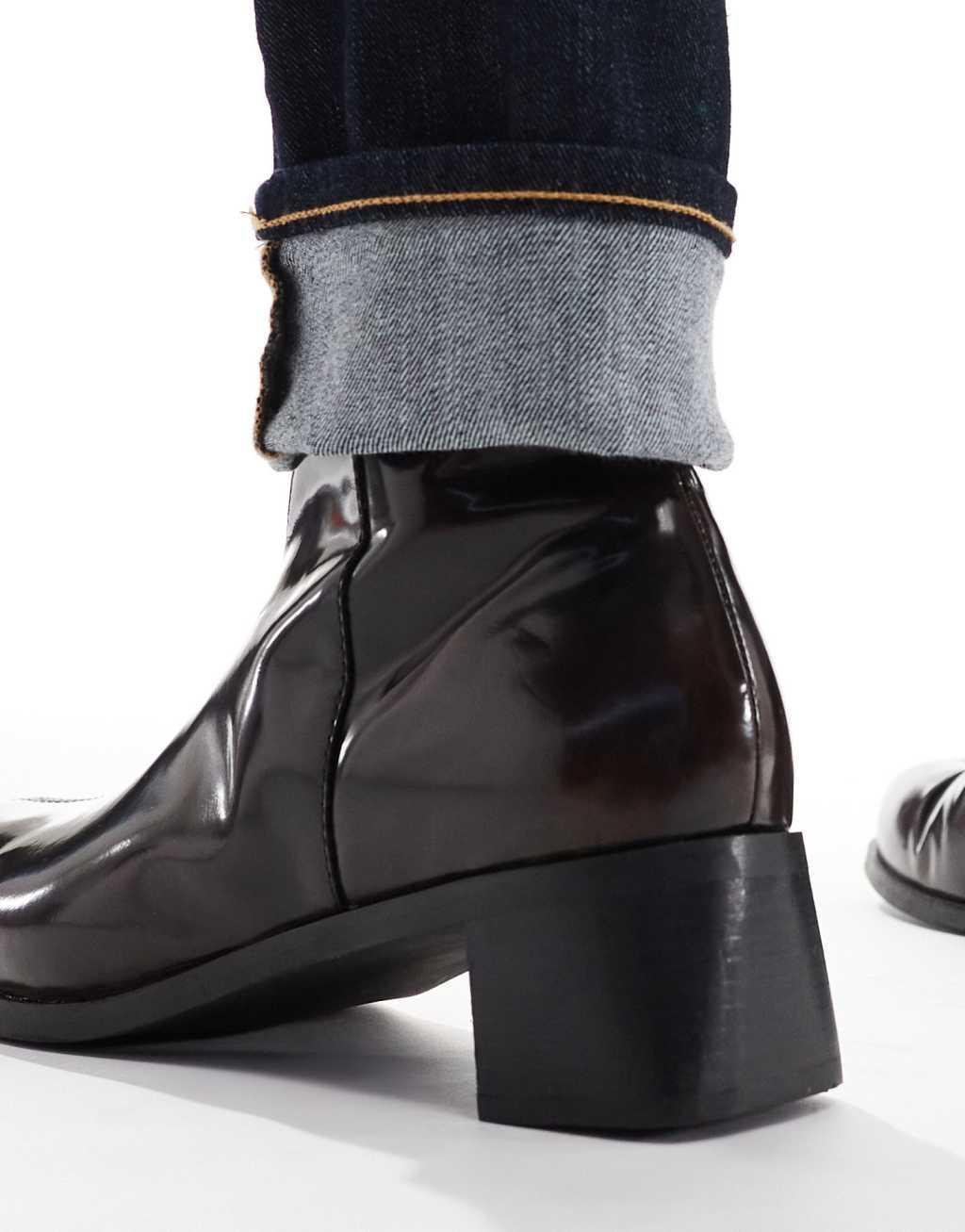 ASOS DESIGN heeled boots in brown burnished leather Product Image