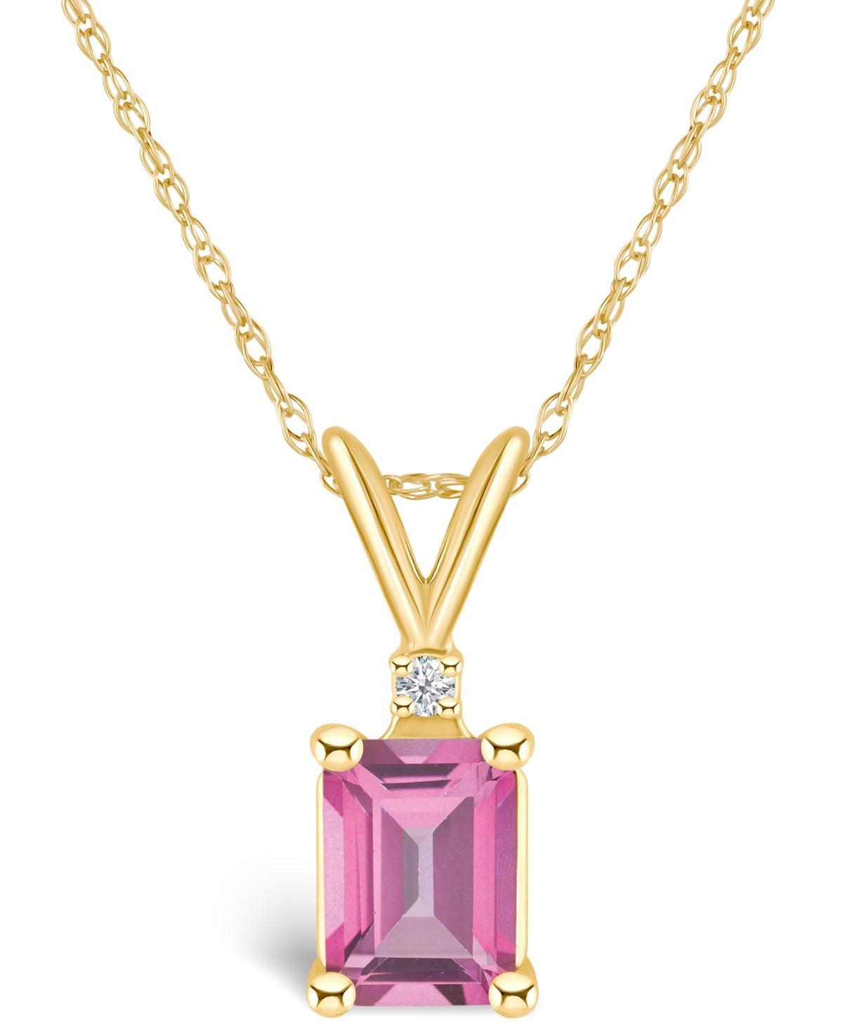 Celebration Gems 14k Gold Emerald Cut Pink Topaz & Diamond Accent Pendant Necklace, Womens Product Image