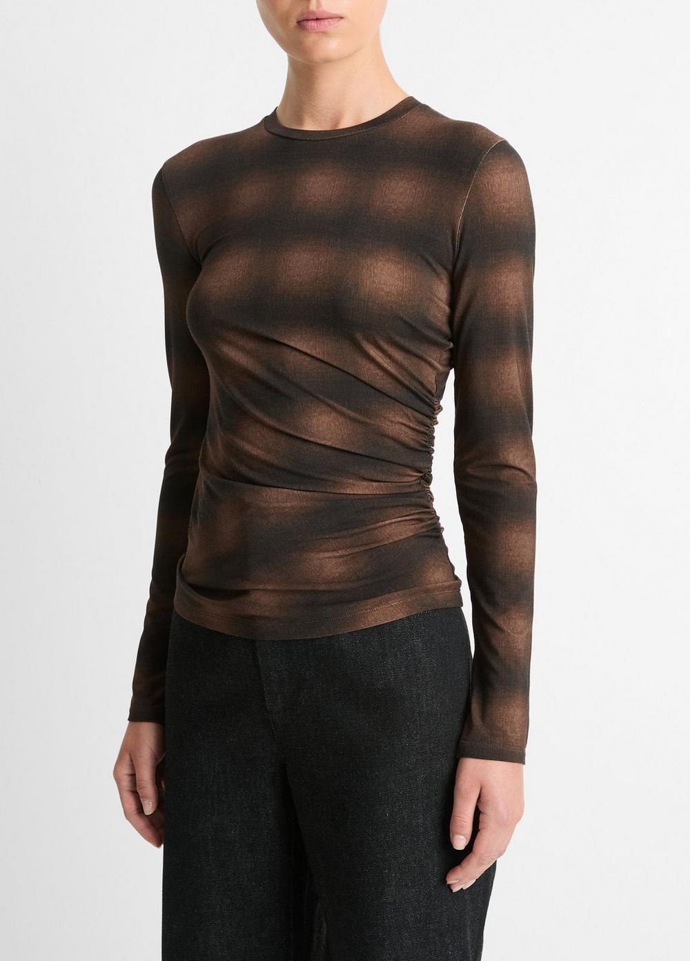 Draped Long-Sleeve Crew Neck Top Product Image