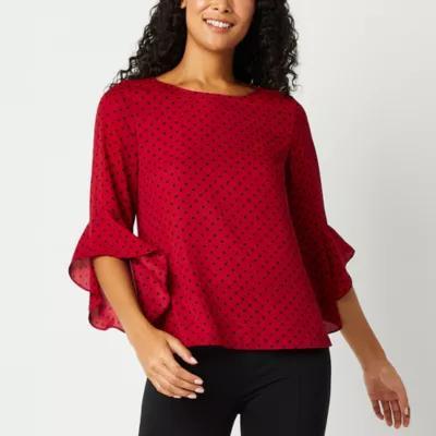 Black Label by Evan-Picone Womens Crew Neck 3/4 Sleeve Blouse Product Image