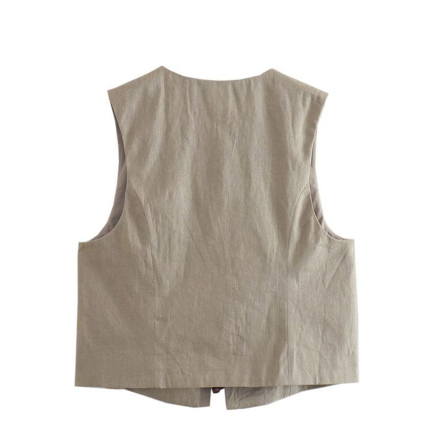 V-Neck Plain Tie-Front Vest Product Image