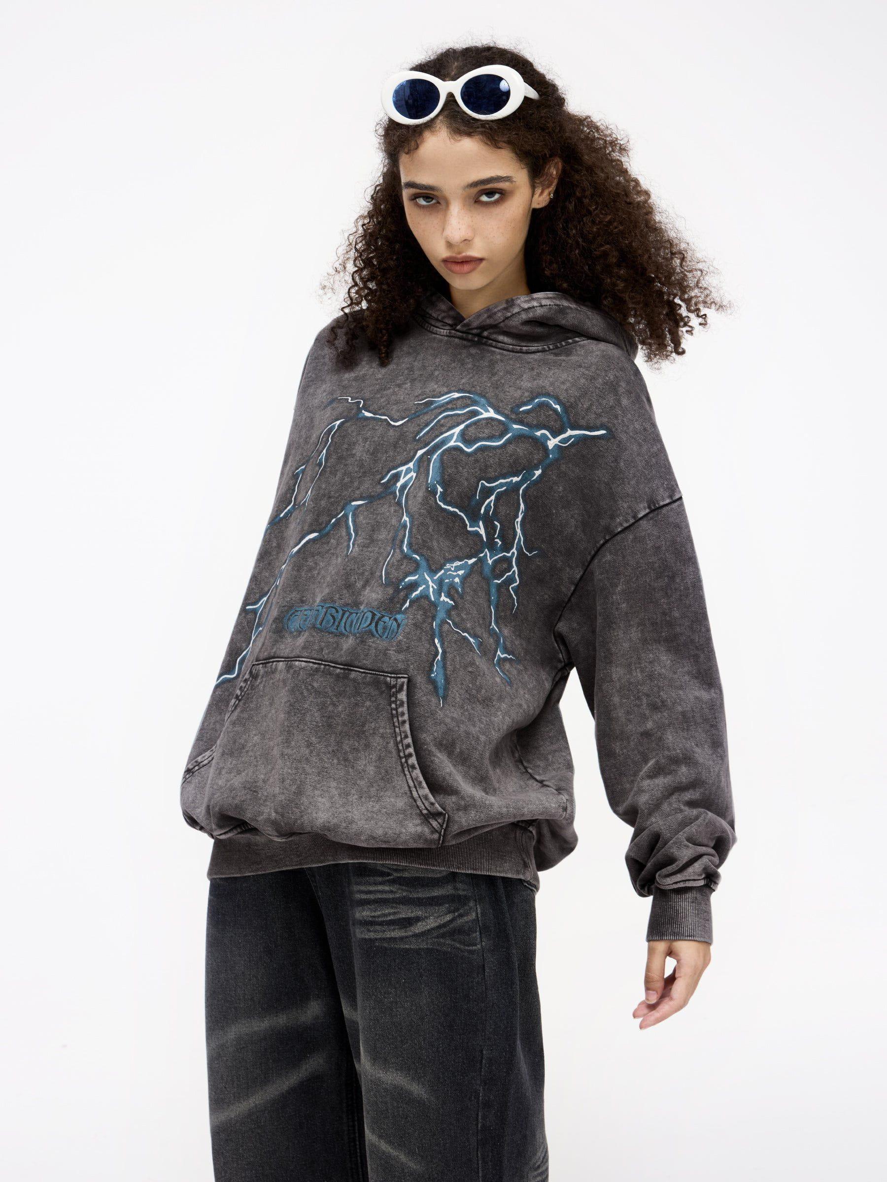 Aelfric Eden Washed Lightning Print Hoodie Product Image