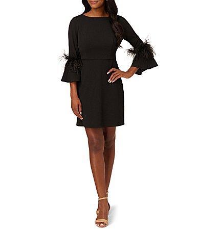 Adrianna Papell Bateau Neck Feather Trim Sheath Dress Product Image