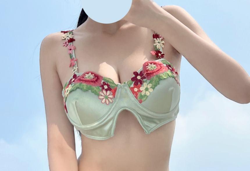 Sleeveless Floral Print Bikini Top / Bottom / Cover-Up Skirt / Top / Set Product Image