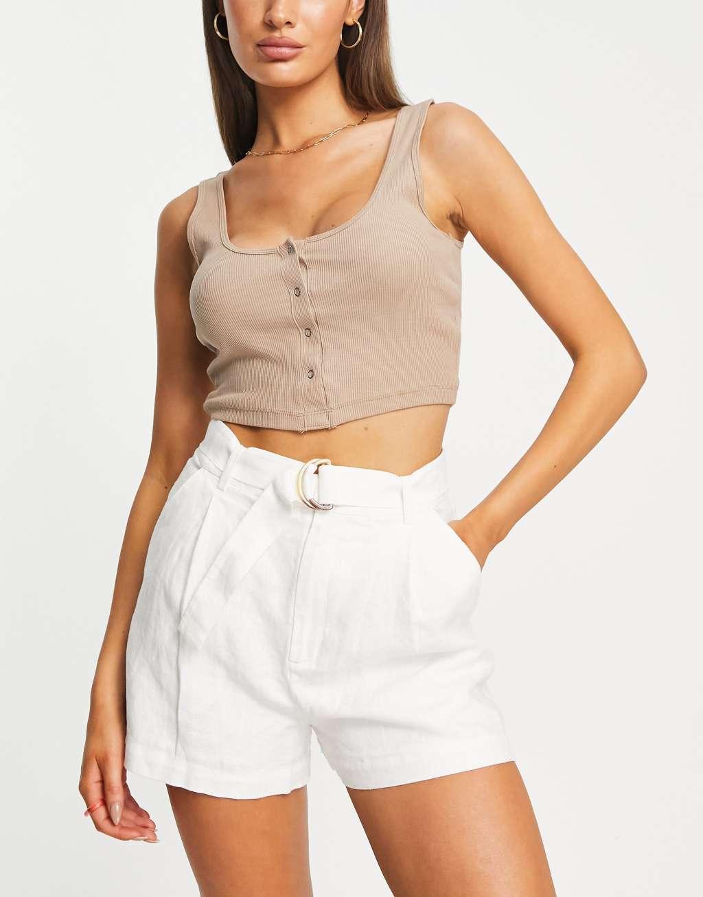 & Other Stories belted linen shorts in off white Product Image