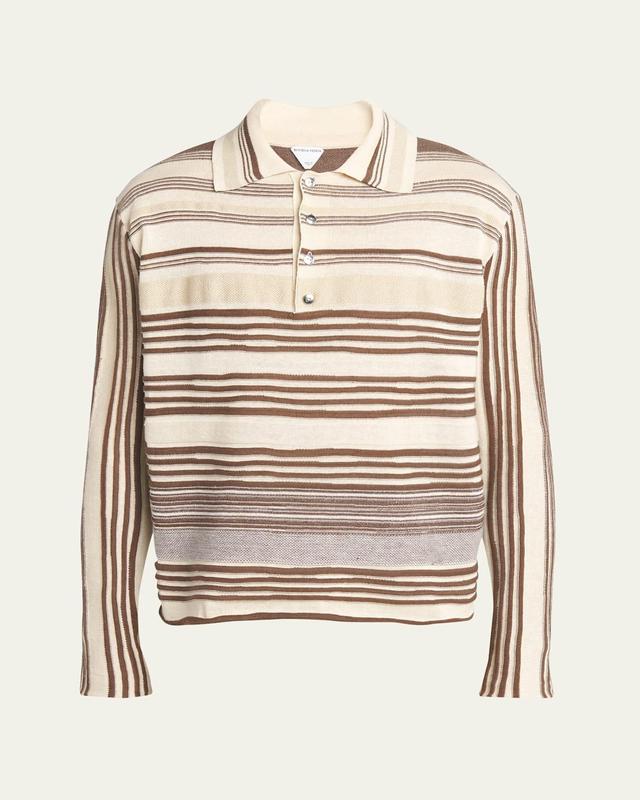 Mens Striped Linen-Blend Polo Shirt Product Image