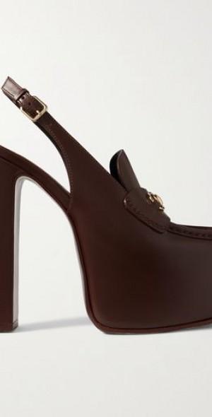 Ottavia horsebit-embellished leather slingback platform pumps Product Image