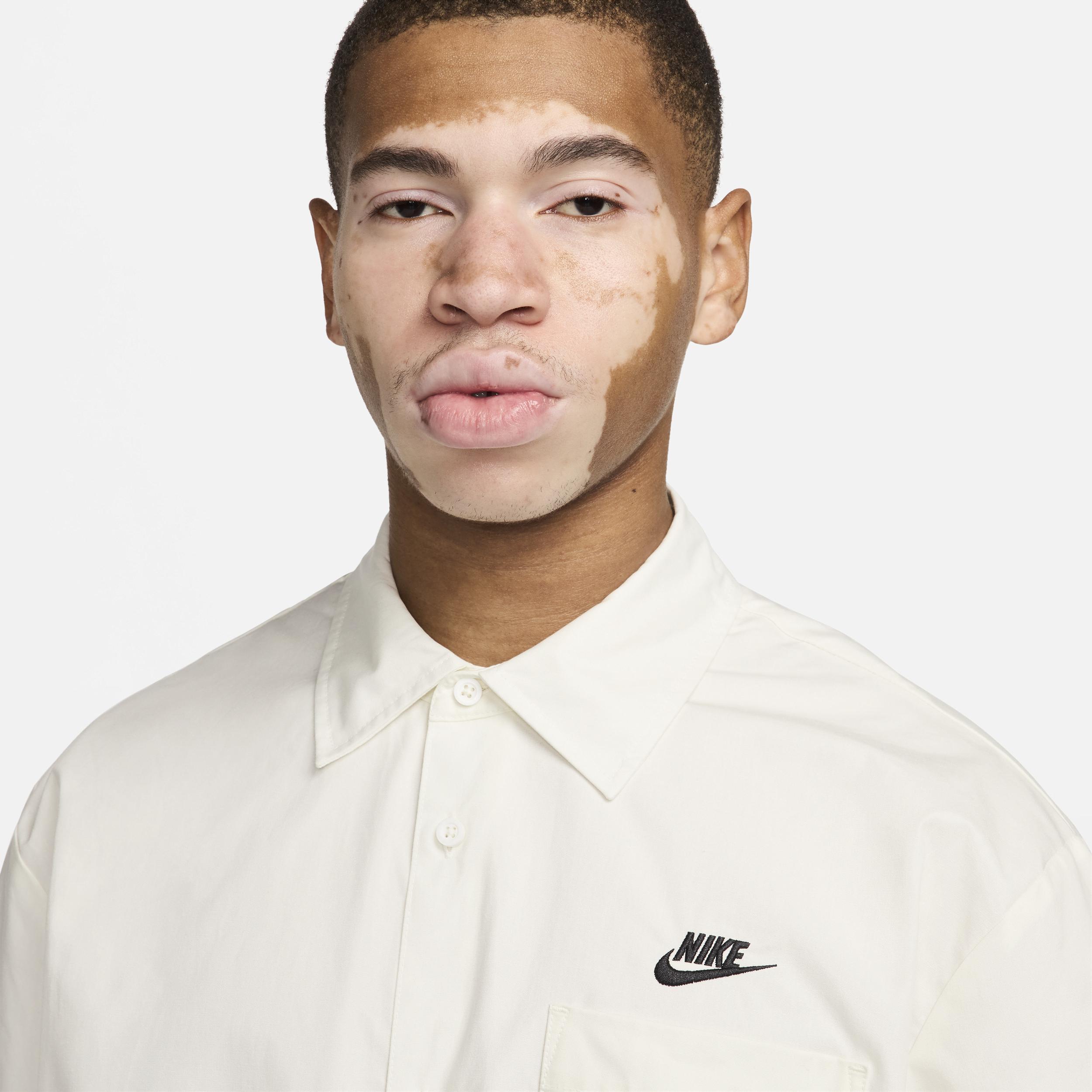 Nike Mens Nike Club Button-Up Short Sleeve Oxford - Mens White/Black Product Image