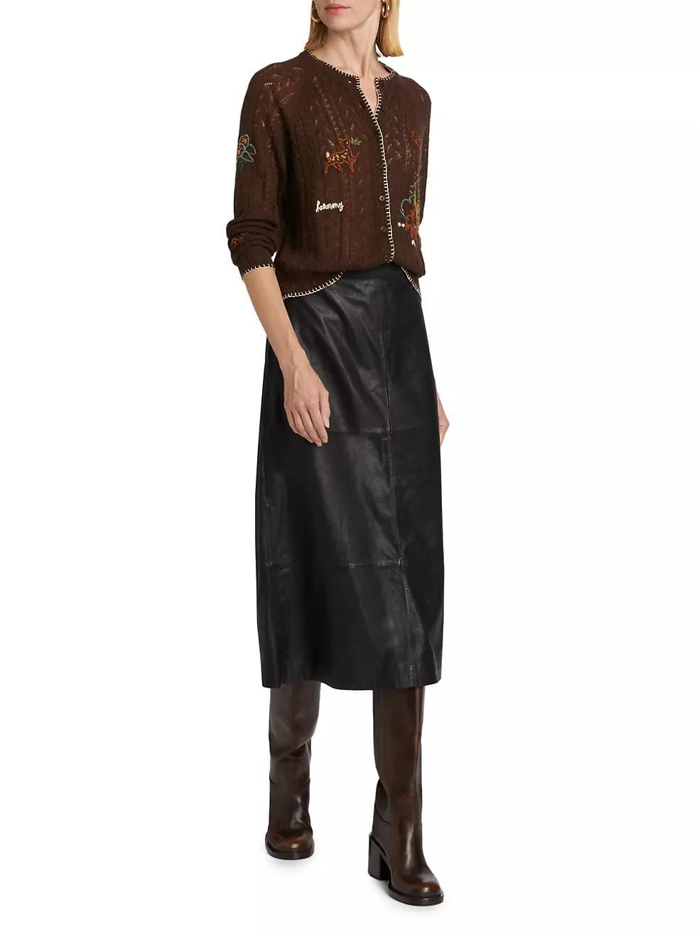 Lucie Leather A-Line Midi-Skirt Product Image