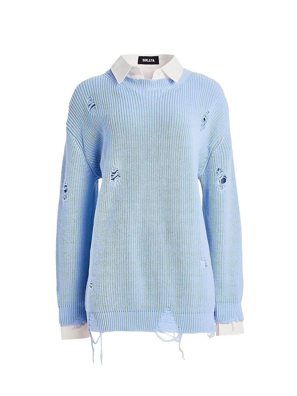 SER.O.YA Chloe Sweater Dress in Baby Blue. Size L, S, XS. Product Image