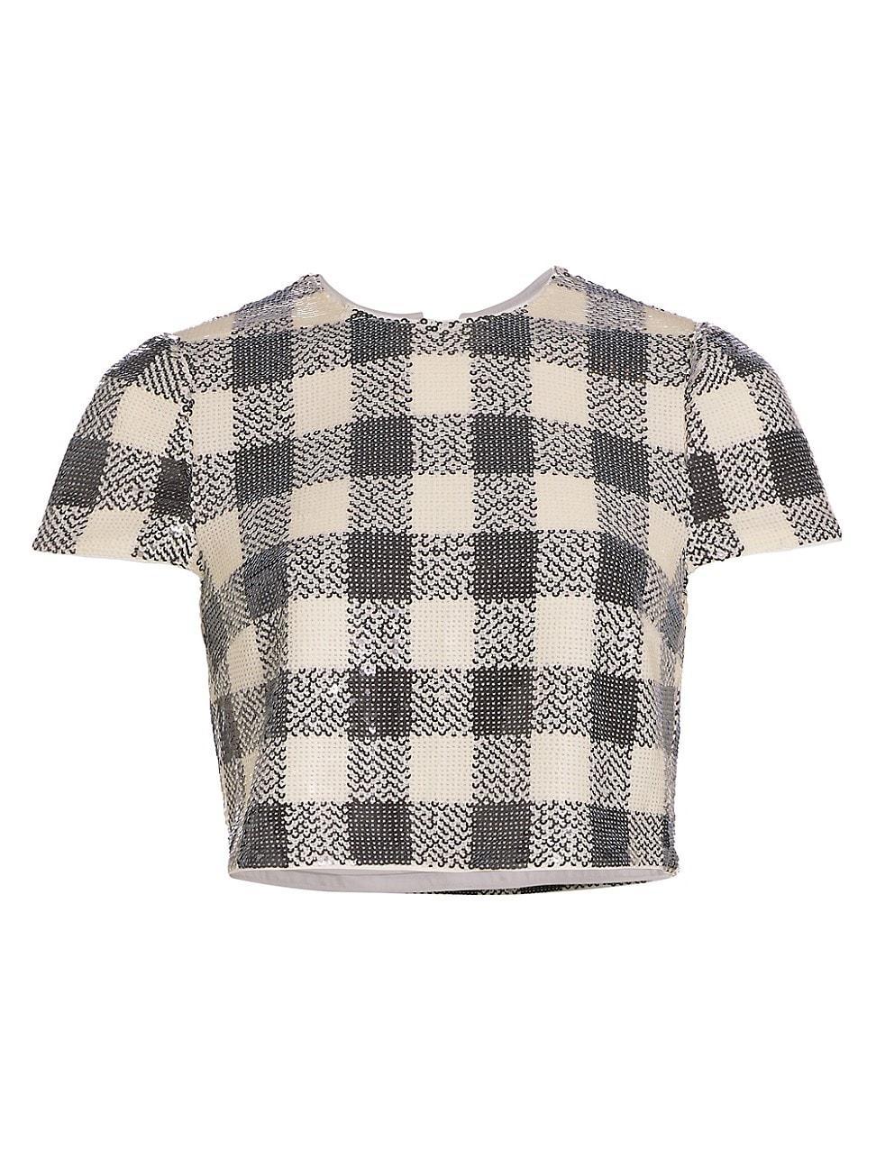 Womens Elena Sequined Check Crop Top Product Image