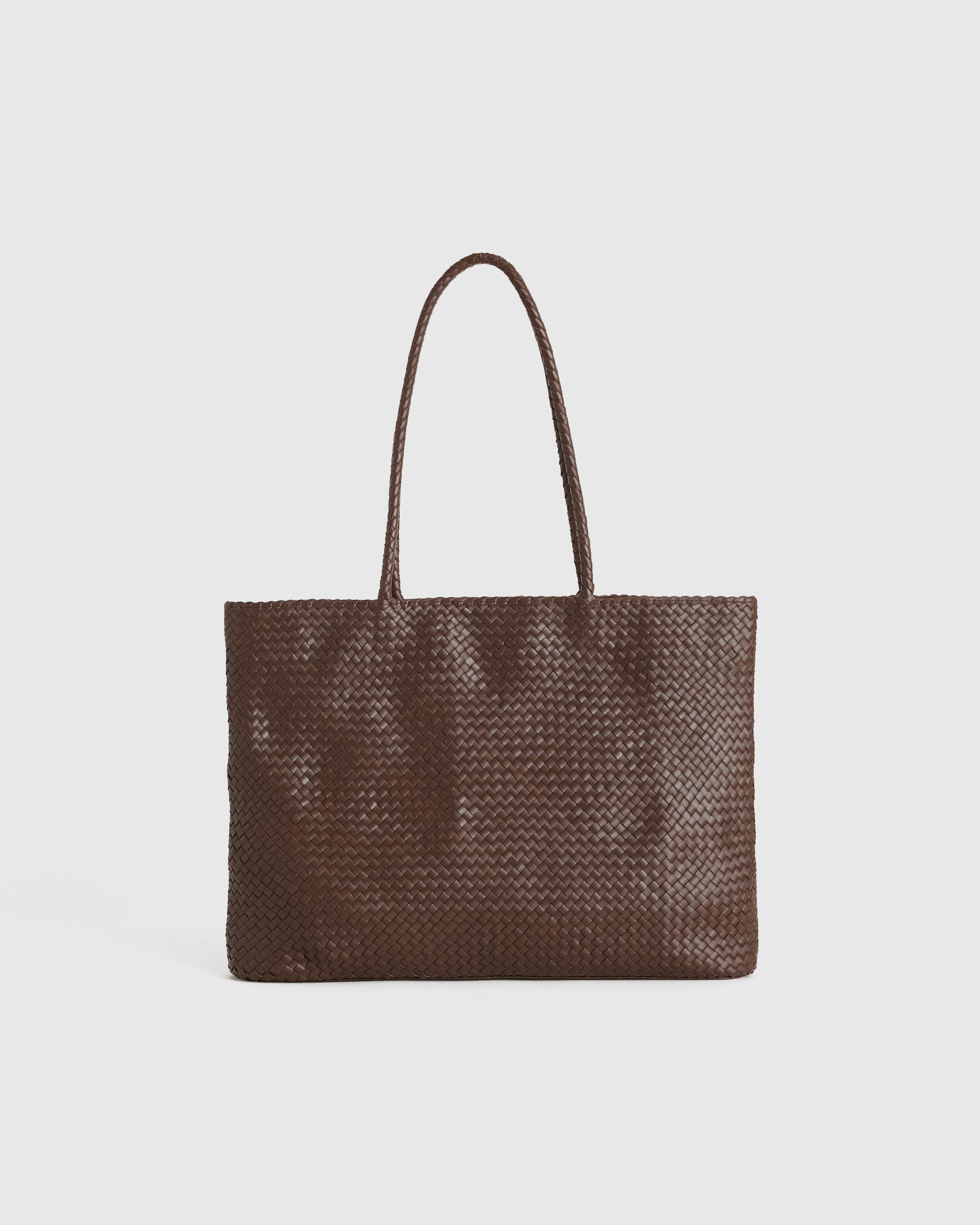 Womens Italian Leather Small Handwoven Tote in Dark Brown by Quince Product Image