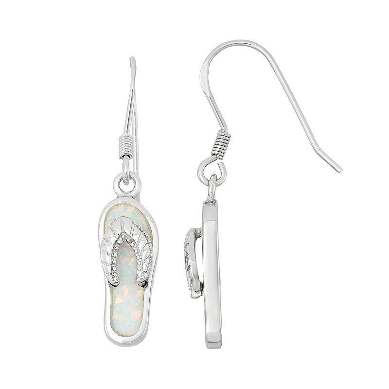 Lab-Created Opal Sterling Silver Flip-Flop Drop Earrings, Womens, White Product Image