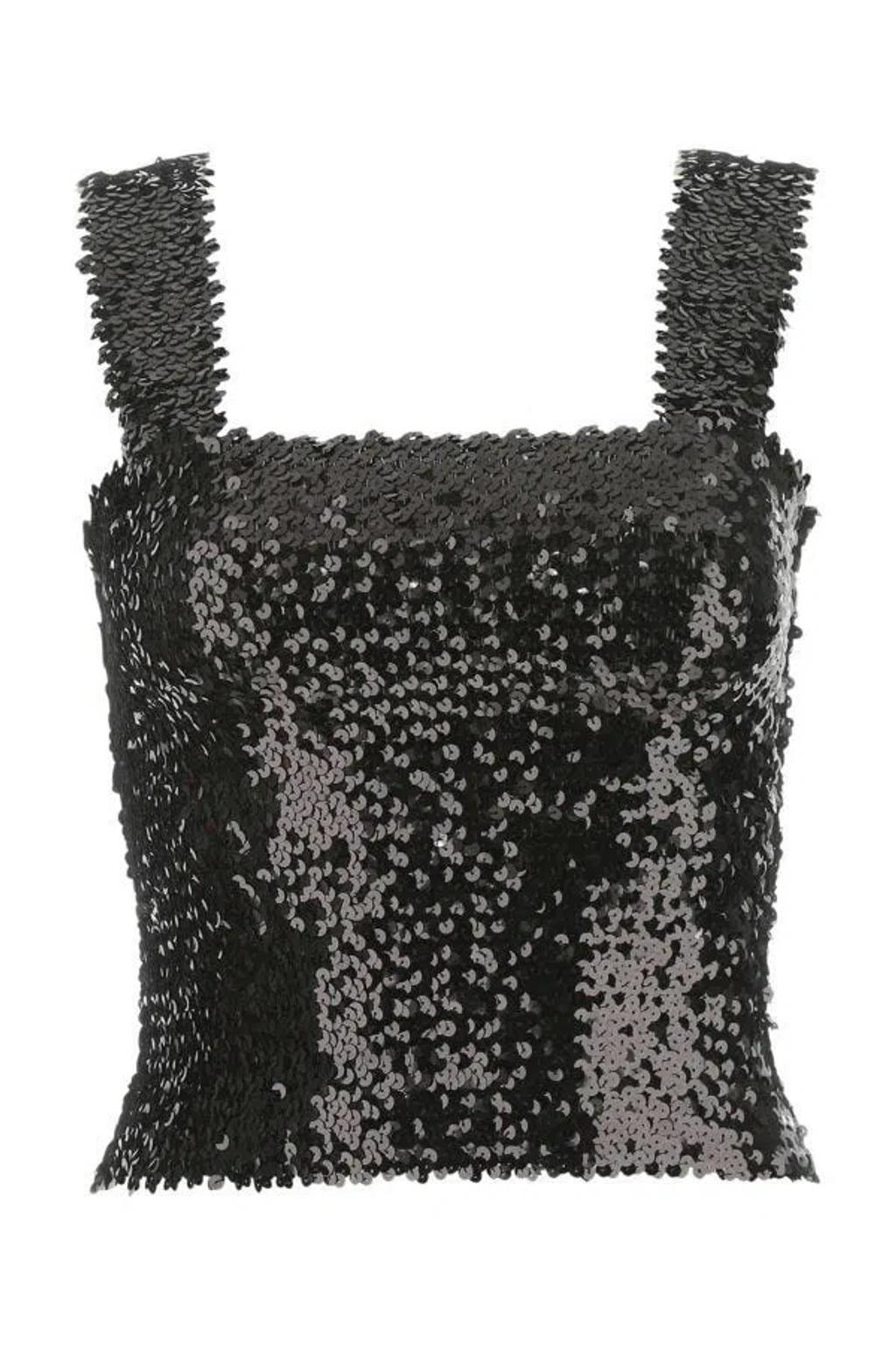 SAINT LAURENT Sequin Sleeveless Top In Black Product Image