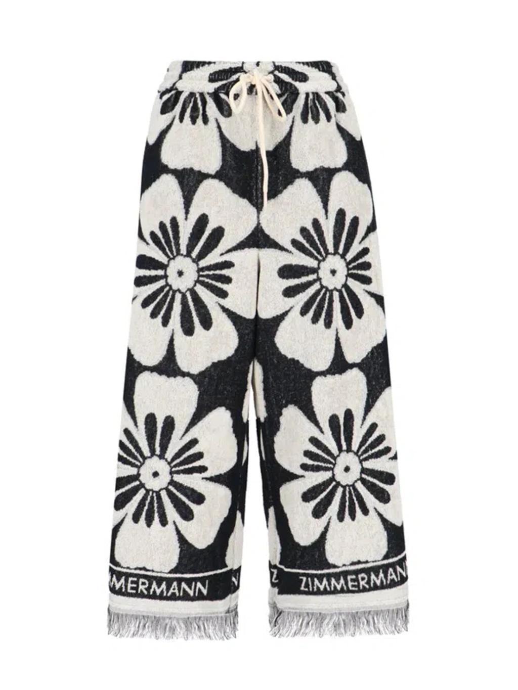 ZIMMERMANN Logo Embroidered Towelling Trousers In Negro Product Image