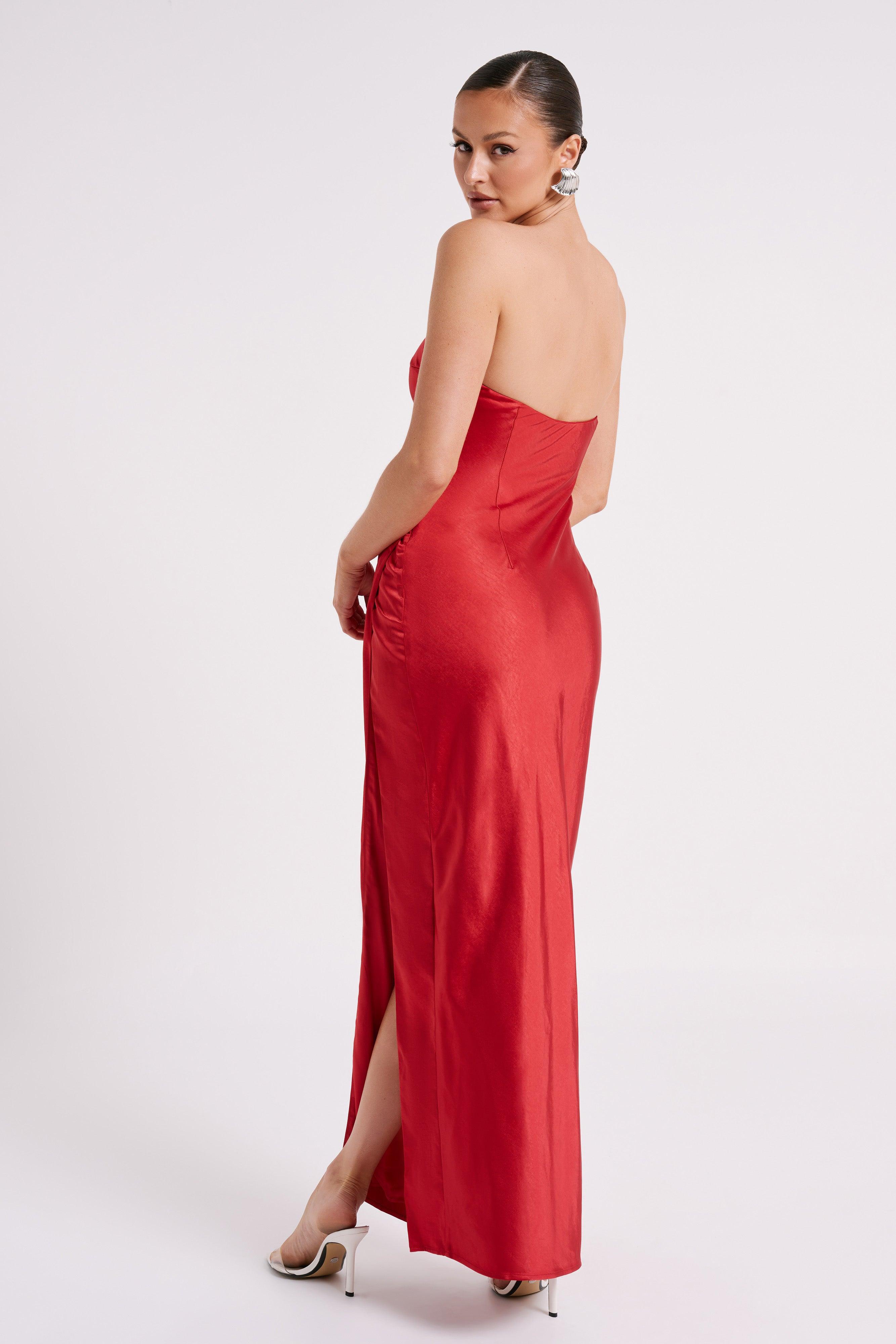 Aminah Draped Strapless Maxi Dress - Red Product Image