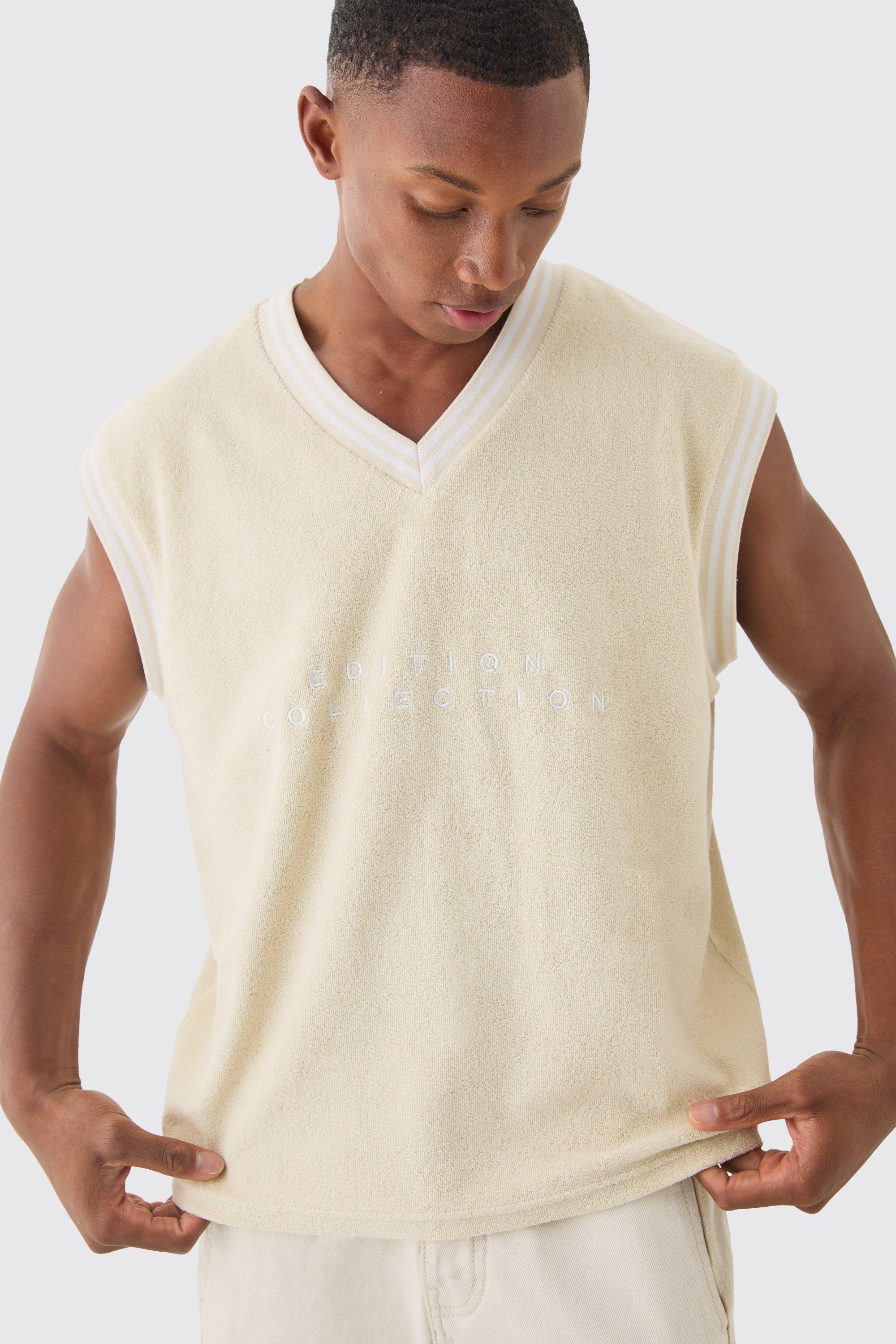 V Neck Limited Edition Towelling Sweater Vest | boohooMAN USA Product Image