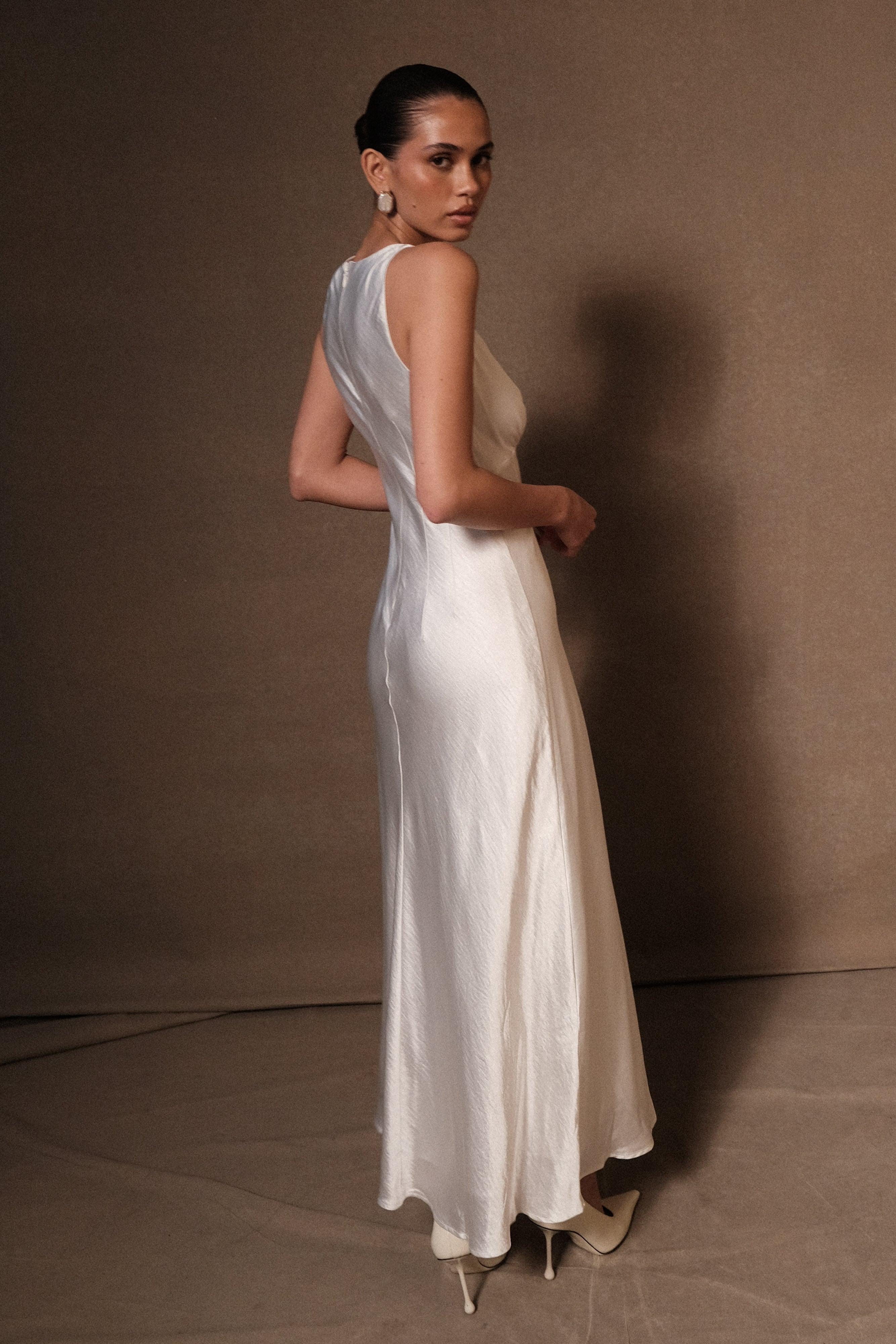 Meghan Satin Maxi Dress - Ivory Product Image