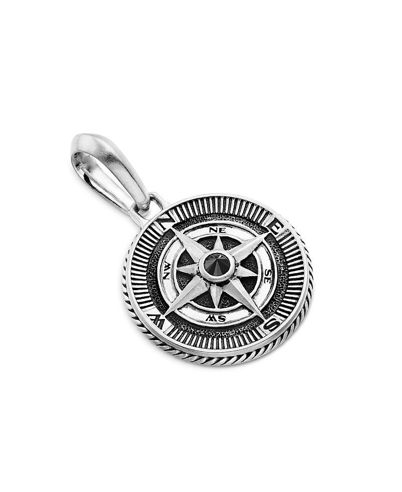 Mens Maritime Sterling Silver & Black Diamond Compass Amulet Product Image