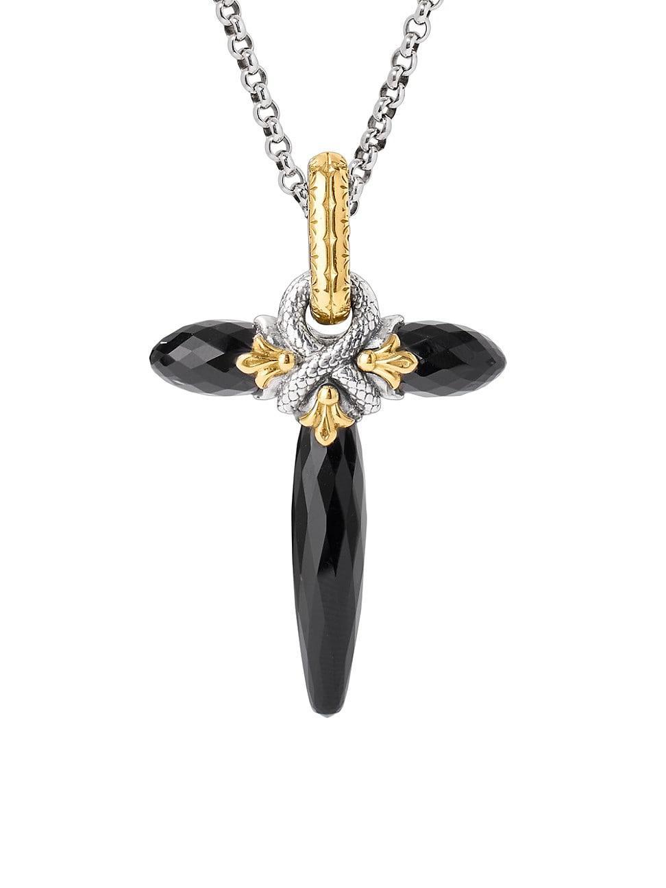 Womens Anthos Sterling Silver, 18K Yellow Gold & Black Onyx Cross Pendant Product Image