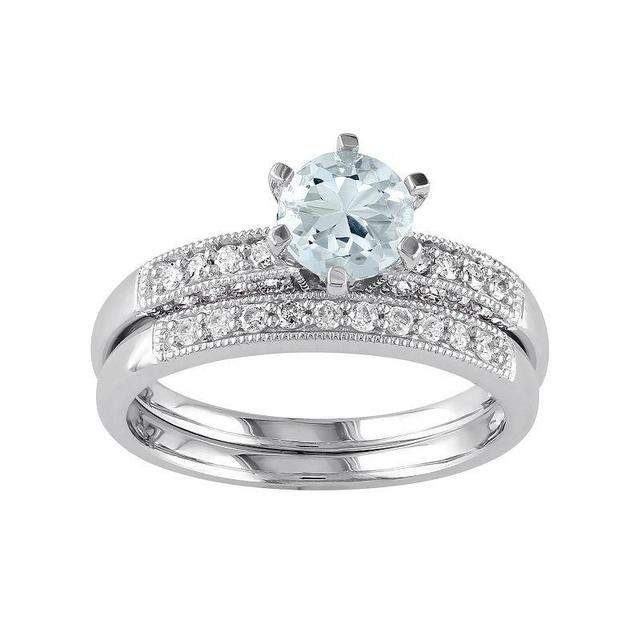 Stella Grace 10k White Gold Aquamarine & 1/3 Carat T.W. Diamond Engagement Ring Set, Womens Blue Product Image