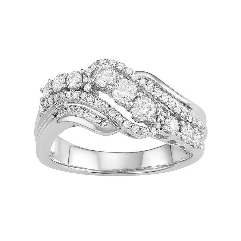 10k White Gold 1 Carat T.W. Diamond Swirl Multi Row Ring, Womens Product Image