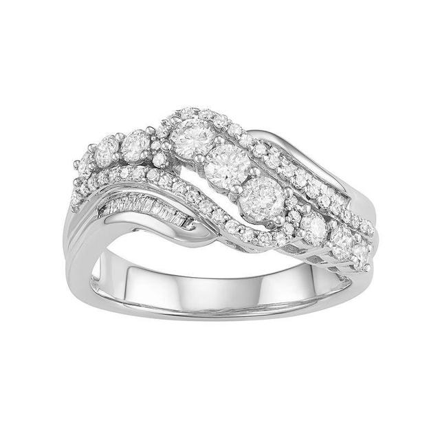 10k White Gold 1 Carat T.W. Diamond Swirl Multi Row Ring, Womens Product Image