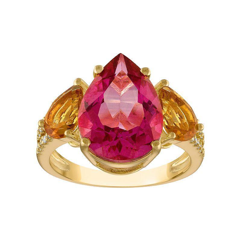 Tiara 14k Gold Over Silver Pink Topaz & Citrine 1/10 Carat T.W. Diamond Ring, Womens Yellow Product Image